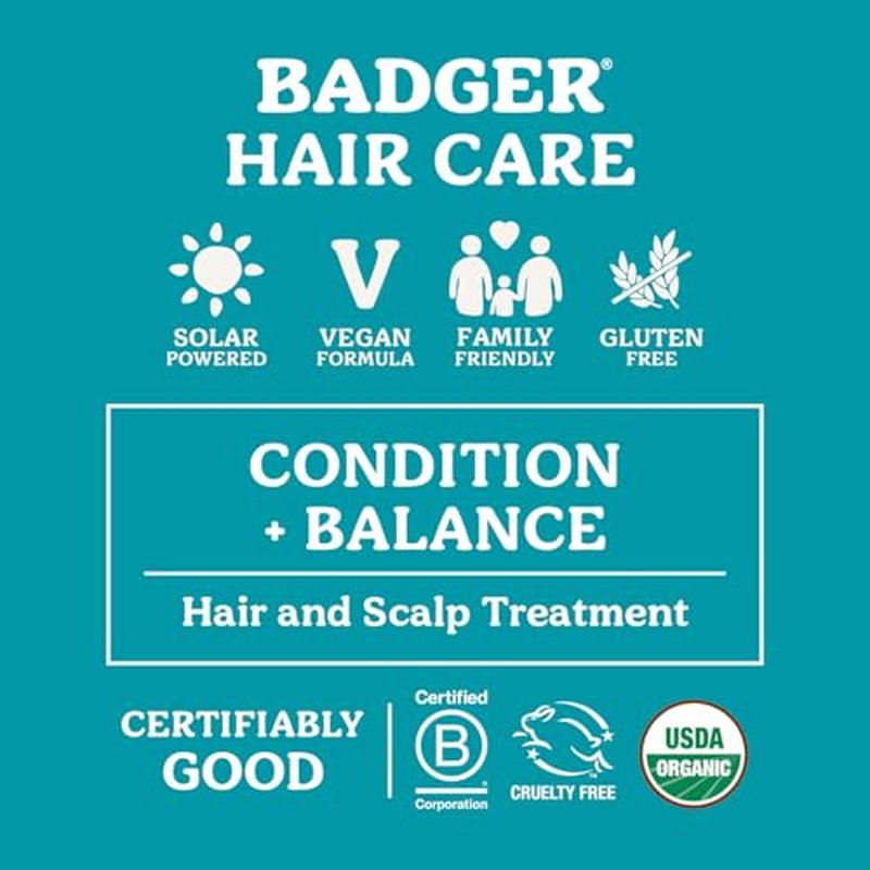 Badger Organic Argan Hair Oil, Restore a Healthy Shine to Dry Brittle Hair, Organic Moroccan Argan Oil Hair Moisturizer/Hair Serum, 2 fl oz Glass Bottle