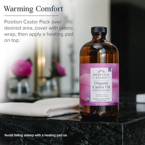 Organic Castor Oil with Pump, 16 Fl Oz - Unscented, Reusable Wool Flannel
