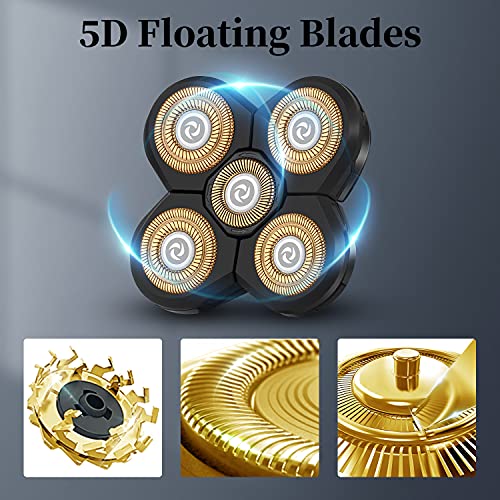 Replacement Head for Electric Shaver 5D Close Mens Electric Razor Head Waterproof Head Shavers for Men Replacement Head Wet & Dry Bald Shavers Blade (Gold)