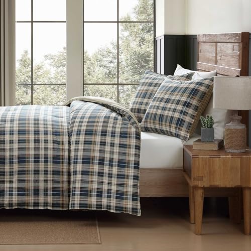 Queen Size Reversible Cotton Comforter Set with Matching Shams - Port Gamble Indigo