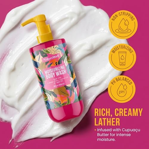 NATURE WELL Cheeky Moisturizing Body Wash, Creamy Formula Infused with Cupua?u Butter, Provides Gentle Cleansing & Intense Hydration, Deliciously Sweet & Warm Brazilian Nut Oil Scent, 33 oz