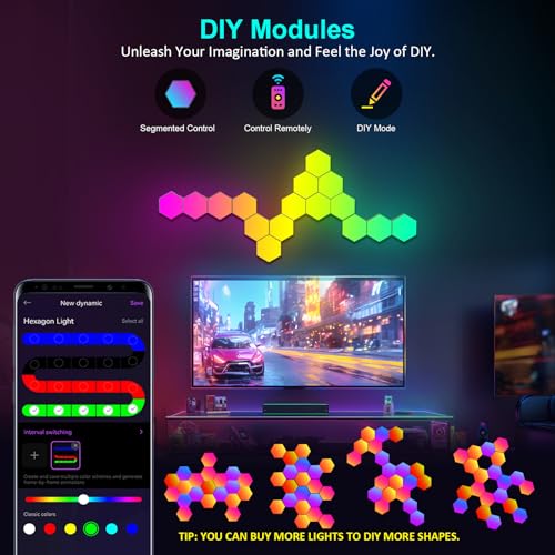 20-Pack Hexagon RGB Light Panels - Smart App & Remote Gaming Wall Lights