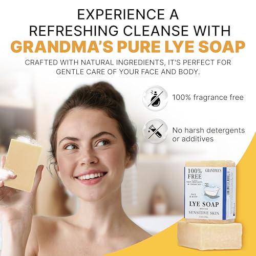 CLASSYONE Grandma's Pure Lye Soap Bar Bundle - Unscented Face & Body Wash for Sensitive Skin, Pack of 6