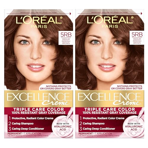 L'Oreal Paris Excellence Crème Permanent Hair Dye Kit 2-Pack 5RB Medium Reddish Brown