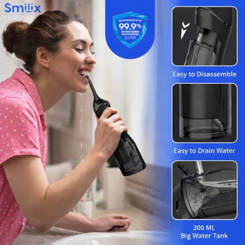 Black Cordless Water Flosser for Teeth & Braces, 300ML Travel Dental Cleaner