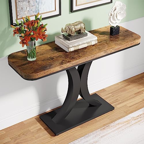 Tribesigns Industrial Console Table 40 Inch Brown & Black Entryway Foyer Table with Geometric Base