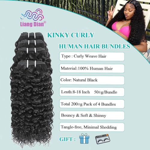 14 14 16 16 Inch Curly Hair Bundles - Natural Black 4-Pack Kinky Curly Human Hair Extensions