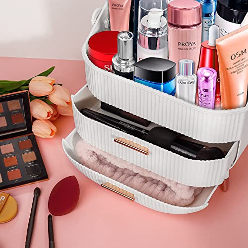 Makeup Organizer,Portable Skincare Display case,Large Makeup Box with Clear Lid (FBA-WHITE)