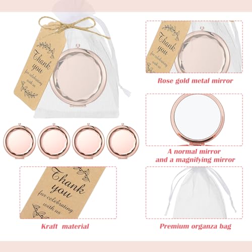 Barydat 24 Set Rose Gold Compact Mirrors Bulk Crystal Compact Makeup Double Sided Pocket Mirrors for Women Bridesmaids Wedding Gift for Bridal Shower Party Favors Christmas Party Gifts