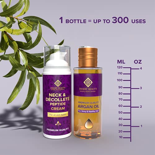 Neck Firming Cream (3.38 oz) + Argan Oil (4 oz) Bundle - Advanced Formula for Tightening & Lifting Sagging Skin + Moroccan Oil for Hair Treatment for Dry Damaged Hair