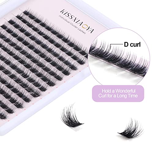 KISSXIAOYA Cluster Lashes Extensions, 144Pcs Individual Cluster Lashes D Curl 14mm, Wide Stem Cluster Eyelashes Soft Natural False Eyelashes Cluster DIY Eyelash Extension At Home (144pcs, 12mm)