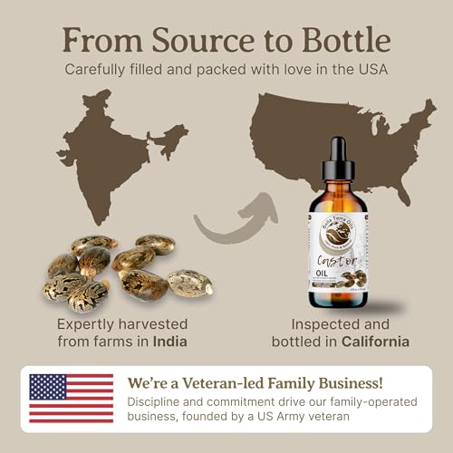 Bella Terra Oils - Organic Castor Oil 2oz Glass Bottle - Pure & Cold-Pressed, Rich in Stearic Acid for Skin & Hair Care