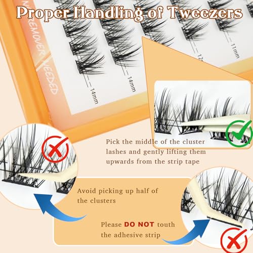 Travish Self Adhesive Eyelashes 10-14mm 80pcs D Curl No Glue Lashes Extensions Kit with Tweezers Press on Lashes No Glue Lash Clusters Natural Look Self Adhesive Lash Clusters