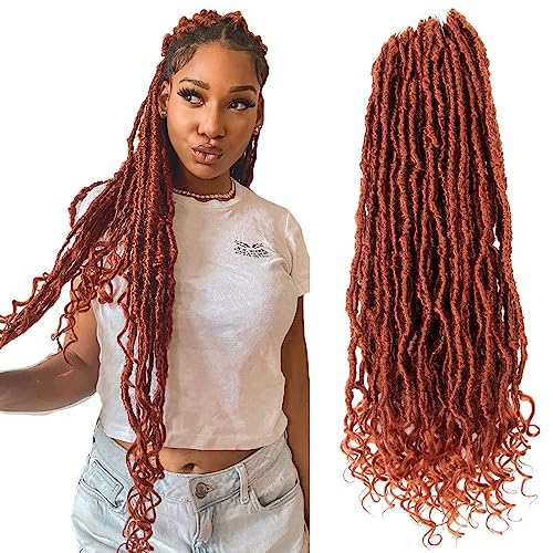 Niseyo Wild Locs 24 Inch Faux Locs with Curly Ends - Ginger Red, 8 Packs