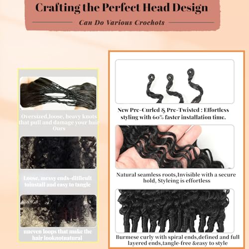Pre-Looped Burmese Curly Crochet Hair 18 Inch - 8 Pack 1B for Black Women