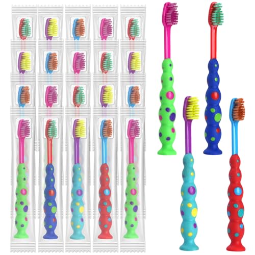 Kids Toothbrush Soft Bristles Candy Design 100 Pack with Travel Covers - Variation of Candy