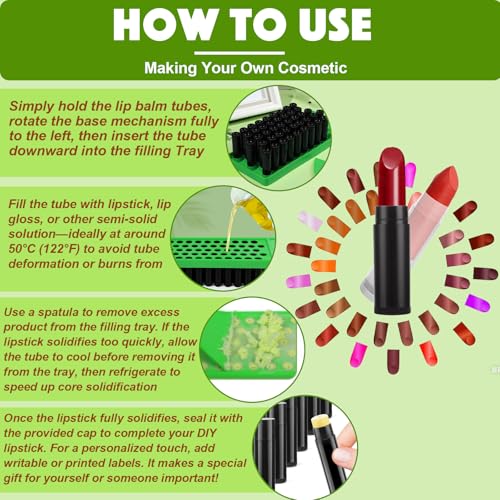 100 Pack Lip Balm Tubes with Filling Tray, Spatula & Labels - DIY Kit (Black & Clear)