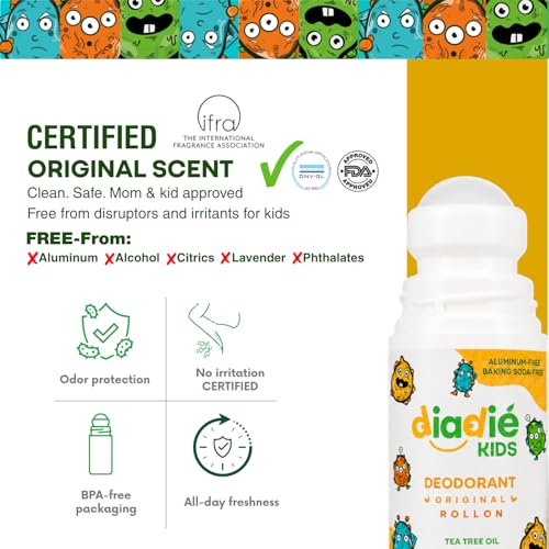 Kids Natural Deodorant Roll-On 2 Pack - Baking Soda & Aluminum Free, Gentle Odor Protection