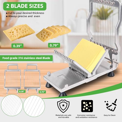 Commercial Cheese Slicer with Wire - 0.39" & 0.78" Thick Cuts, Aluminum Alloy