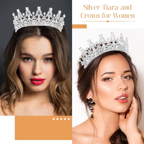 Silver Crown Tiara Set for Women with Comb | Bridal & Party Hair Accessories