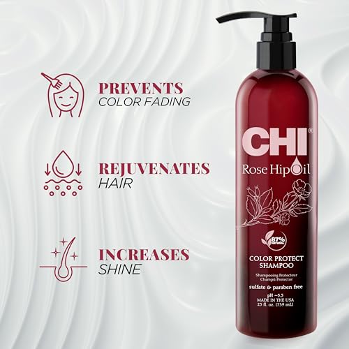 CHI Rosehip Oil Protecting Shampoo 25 Fl Oz - Sulfate & Paraben-Free, Gently Cleanses Color-Treated Hair (Pack of 1)