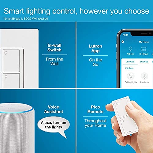 White Lutron Caseta Smart Light & Fan Switch - 1 Pack, Remote Compatible