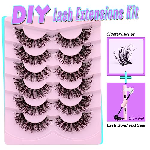 DIY Lash Extension Kit Cluster Lashes Kit Lash Clusters Wispy DIY Eyelash Extensions Lash Bond and Seal D-Curly Individual Lashes by ALICE