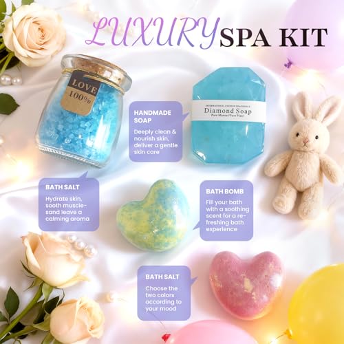 Spa Gifts for Women Self Care Gifts for Women - Relaxing Birthday Gift Basket with 6 Face Scrubbers, 4 Makeup Sponges, Bath Bombs, Eye Mask - Get Well Soon Care Package for Mom Best Friend Sister