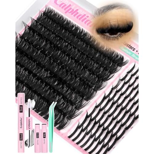 Spikes Eyelash Clusters Volume Lash Clusters Kit DIY Salon-Grade Lash Extensions Spiky Individual Lashes Extension Kit 12-21mm Cluster Eyelash Extensions Kit Manga Lashes Clusters with Bond and Seal