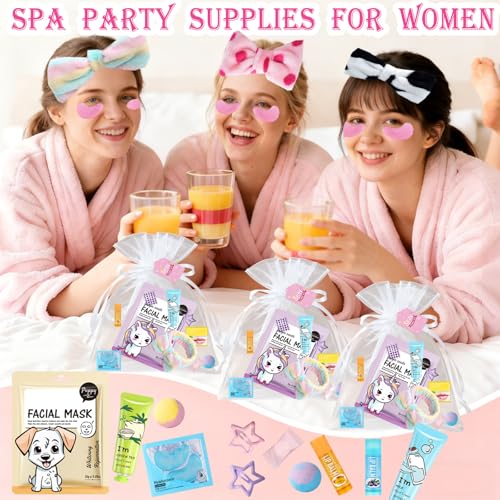 72PCS Spa Party Supplies for Women, Spa Party Favors Include Face Masks,Hand Cream,spa Headband, Foot Bath Bombs,Spa Birthday and Sleepover Party Supplies for Women