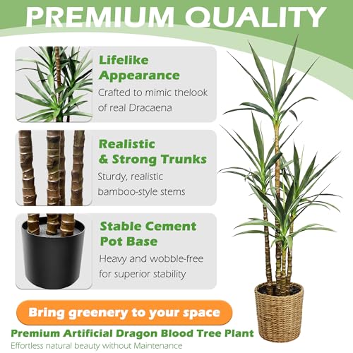 6Ft Faux Agave Tree with 4 Stems, Tall Artificial Plant in Plastic Pot for Home Office Decor