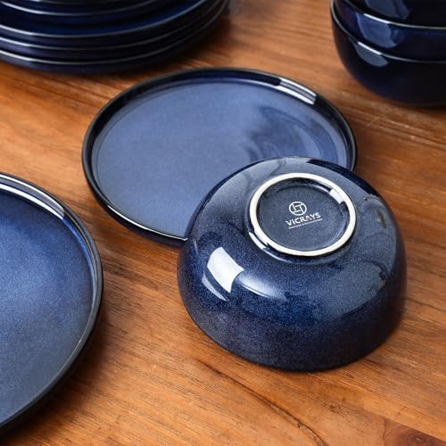Vicrays Blue Ceramic Dinnerware Set for 4 - 12 Pieces, Service for 4