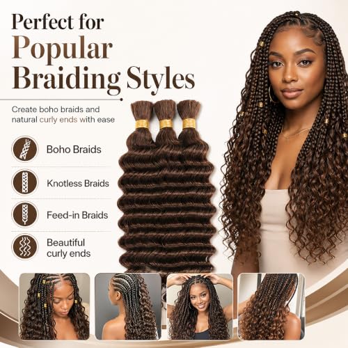 Human Braiding Hair Bundles for Boho Knotless & Goddess Styles - 22 Inch Dark Brown #4-BRD-D