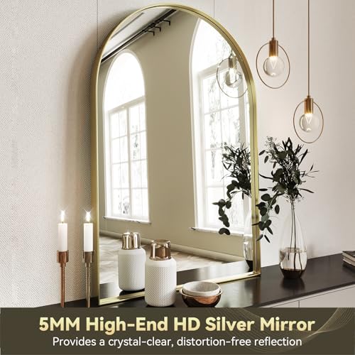 Gold Arched Mirror 24x36 Inch - Metal Wall Vanity Mirror for Bedroom & Living Room - Brightify