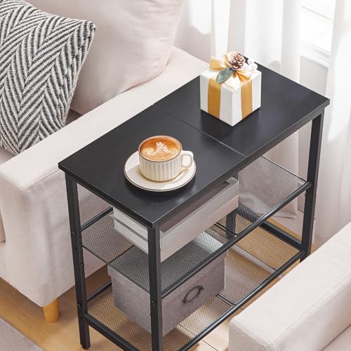 Black 3-Tier Metal Side Table with Adjustable Shelves - Small Space Nightstand