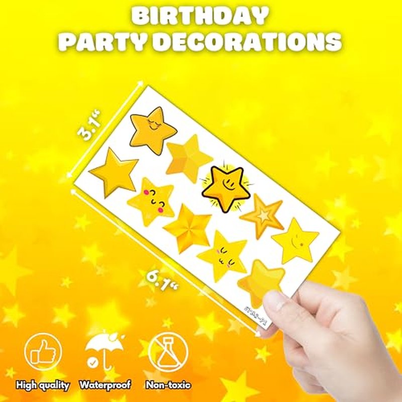 100 PCS Gold Stars Temporary Tattoos Birthday Party Decorations Favors Supplies Decor Twinkle Christmas Yellow Golden Star Banner Stickers For Girls Boys Classroom School Prizes Reward