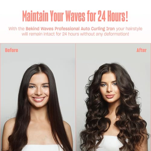 Bekind Peach 1-Inch Automatic Rotating Curling Iron - Tourmaline Ceramic, Dual Voltage