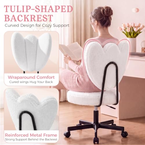 TV-Cloud Petal Vanity Chair with Wheels - Tall Office Chair for Girls Women, Ergonomic Flower-Shaped Backrest
