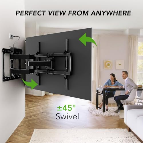 32-85 Inch Full Motion TV Wall Mount with Power Outlet - Dual Articulating Arms, Tilt, Swivel, Extension, Leveling, Fits 8-16 Inch Studs, Max VESA 600x400mm, Holds 132lbs