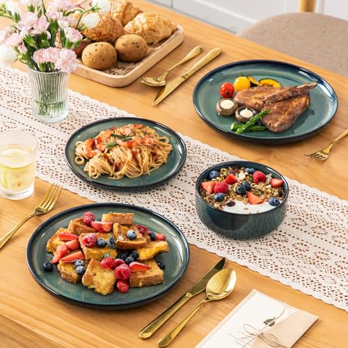 Vancasso Starry Green 12-Piece Dinnerware Set for 4 - Ceramic Plates & Bowls