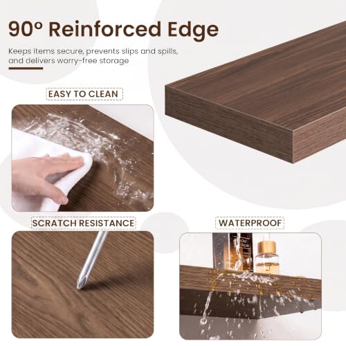 Acovy Walnut Floating Shelves Set of 2 48x8in Wall Mount Display Shelf Modern Design