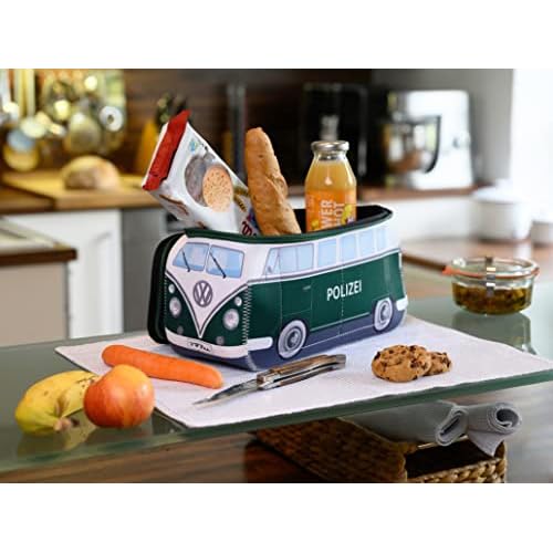 BRISA VW Collection - Volkswagen Neoprene Universal Makeup Cosmetics Toiletry Travel Pharmacy Bag in T1 Bus Design (Police/Green) (Large (11.8 x 5.5 x 4.7 inches))
