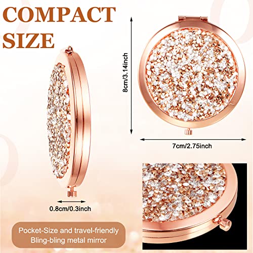 Cindeer 48 Pcs Small Compact Mirror Folding Pocket Makeup Round Hand Held Cosmetic Magnifying Compact Rhinestone Mirror with 1X/2X Magnification for Women Girls Travel (Classic Colors)