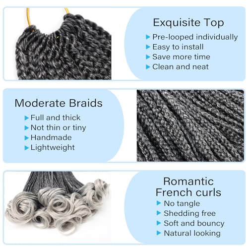 Kaluli 10 Inch Grey Crochet Hair for Black Women - 7 Packs French Curl Braids, Pre-Looped Goddess Box Braids