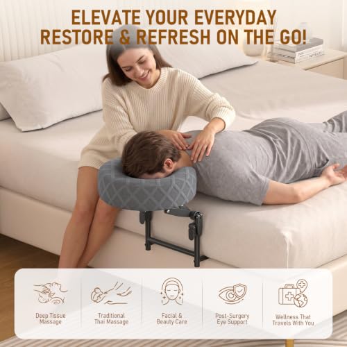 CALLRIOTUS Grey Adjustable Massage Headrest for Bed & Spa, Face Cradle
