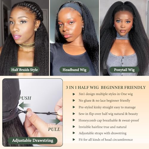 Prosa Kinky Curly Half Wig 18 Inch 3-in-1 Synthetic Hair with Drawstring Headband - Color 1B