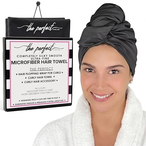 THE PERFECT HAIRCARE Black Microfiber Hair Towel Wrap Large Fast Drying Anti-Frizz for Women