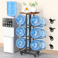 6 Bottle Water Jug Holder with Lockable Casters & Removable Wood Top - Brown
