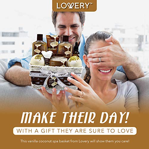 LOVERY Vanilla Coconut Spa Gift Basket for Women - 9 Piece Bath & Body Set, Luxurious Home Relaxation Gifts
