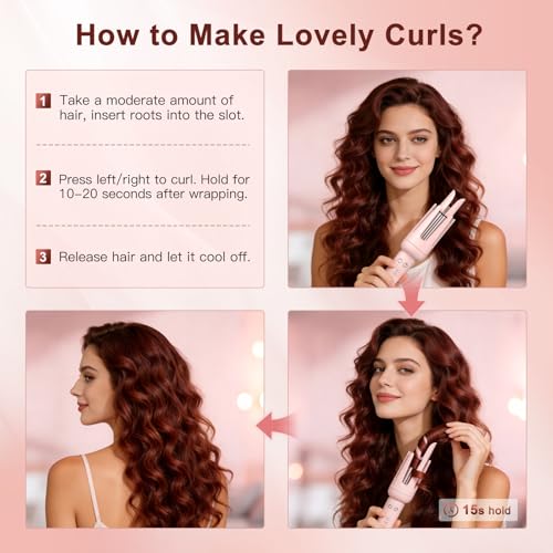 Laluztop Rose Gold Automatic Curling Iron – 4 Temp Auto Curl, 2-Way Rotation, Anti-Scald